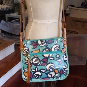 Fossil Floral Crossbody Bag with Tan Strap